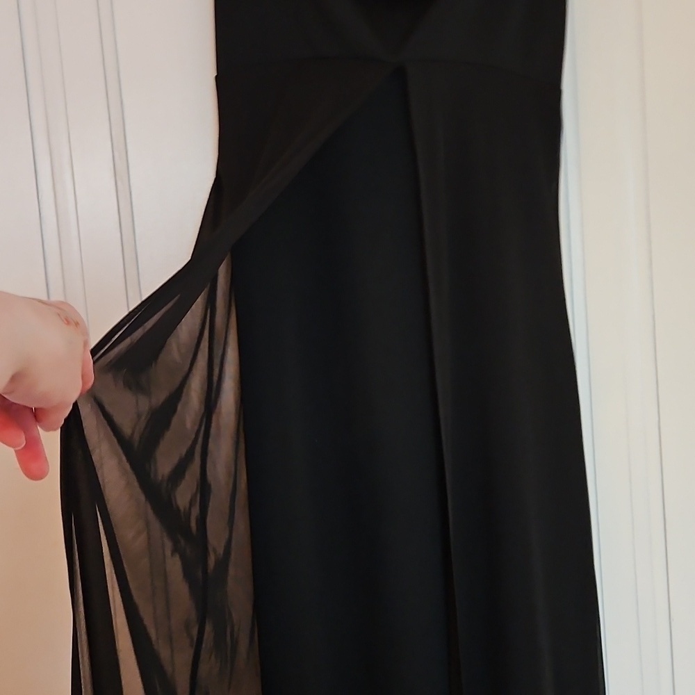 Semi-Formal Black Maxi Dress, Sheer Outer Layer, Front Slit, Sz M - Picture 6 of 13